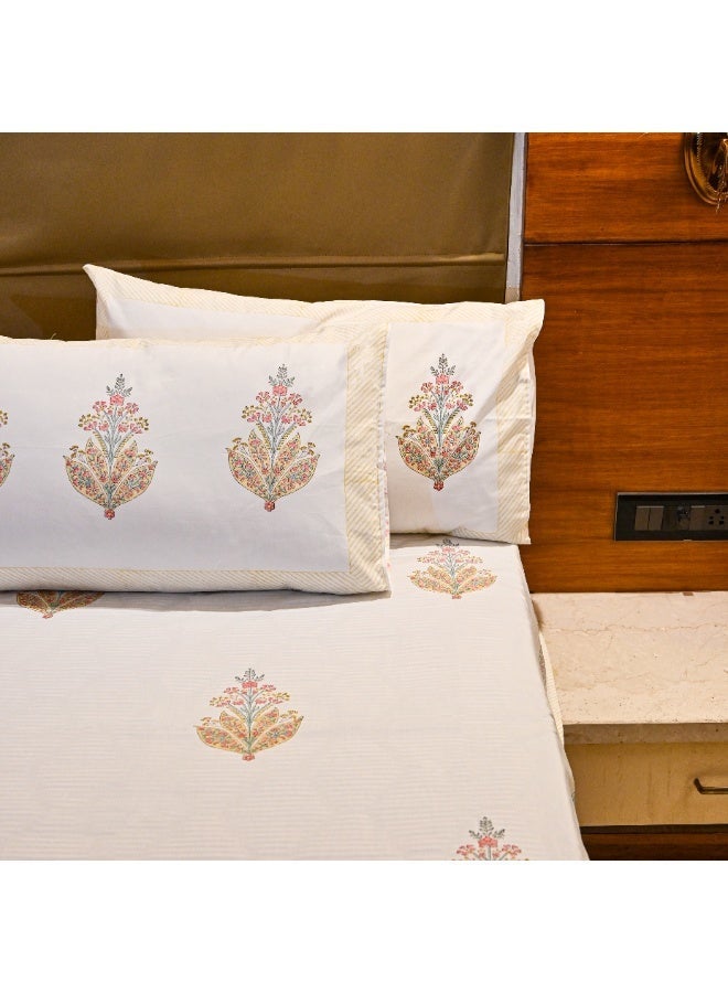 علامة ساراس ملاءة سرير من قماش بيركال قطني 100% بطبعة تراثية مع غطائين للوسادة - Image 3