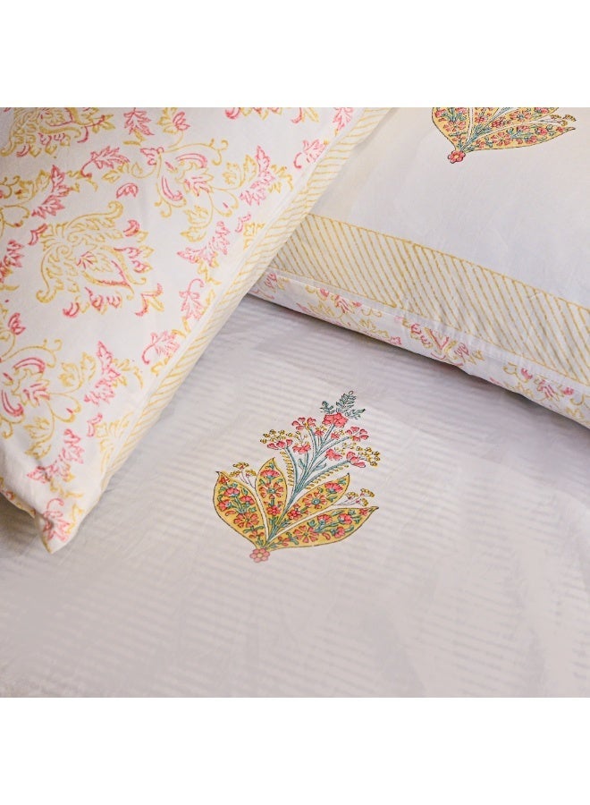علامة ساراس ملاءة سرير من قماش بيركال قطني 100% بطبعة تراثية مع غطائين للوسادة - Image 1