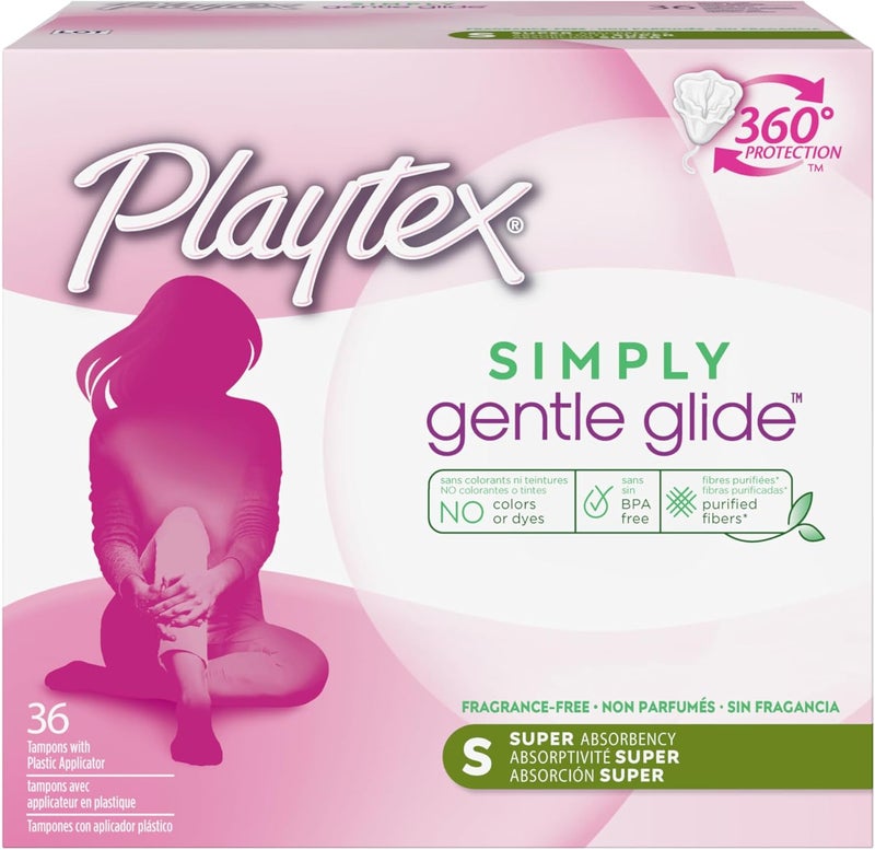 playtex Playtex Simply Gentle Glide Unscented Tampons, Super Absorbency, 36 Count (Pack of 1) (Packaging May Vary) 
