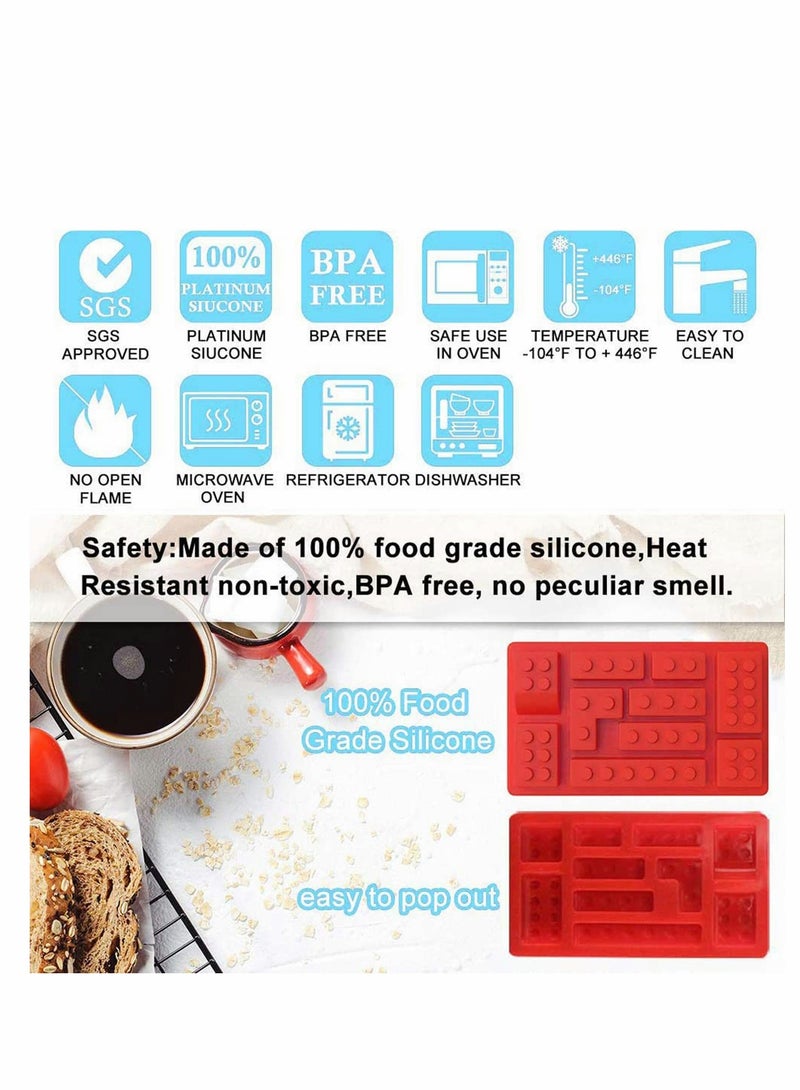 SYOSI قالب سيلكون شوكولاتة 2 قطعة، قالب سيلكون لبناء الكتل لمواضيع حفلات الأطفال، لصنع كعكة وحفلات الأطفال وصنع كعكة بمواضيع كتل البناء - Image 3