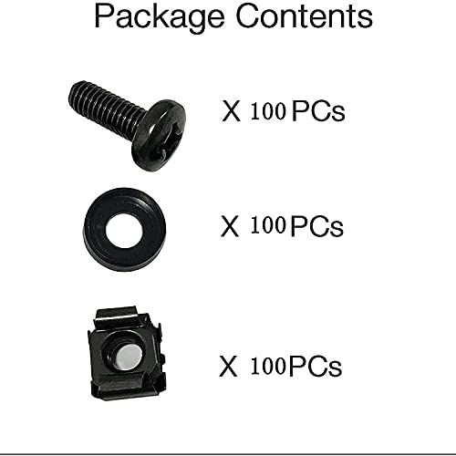 Wang-Data 100 Sets M6 Square Hole Hardware Cage Nuts & Mounting Screws Washers for Server Rack and Cabinet (M6 X 16mm)(Screw+Washer+cage nut) - Image 3