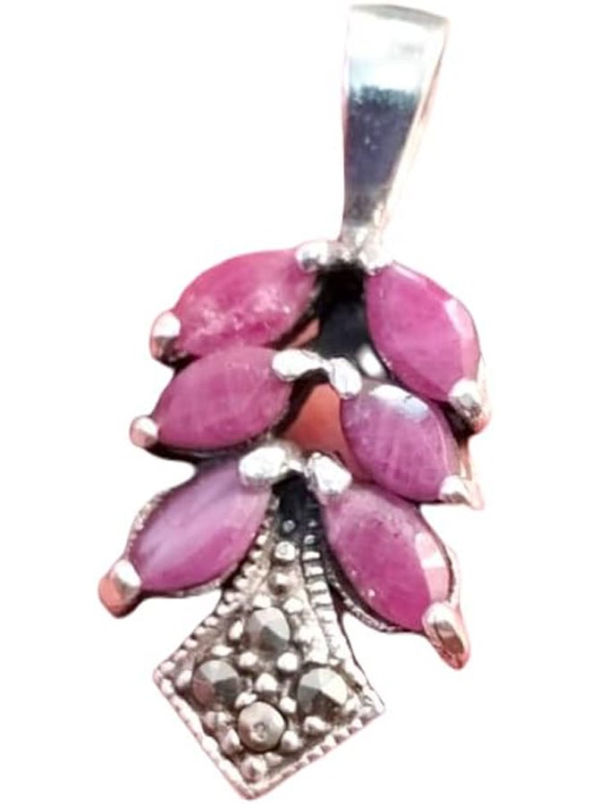 925 Sterling Silver Pendant With 6Pcs Of Natural Ruby Gemstone  - Image 1