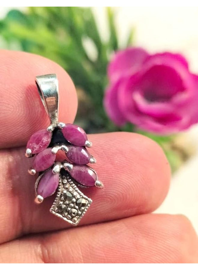 925 Sterling Silver Pendant With 6Pcs Of Natural Ruby Gemstone  - Image 2