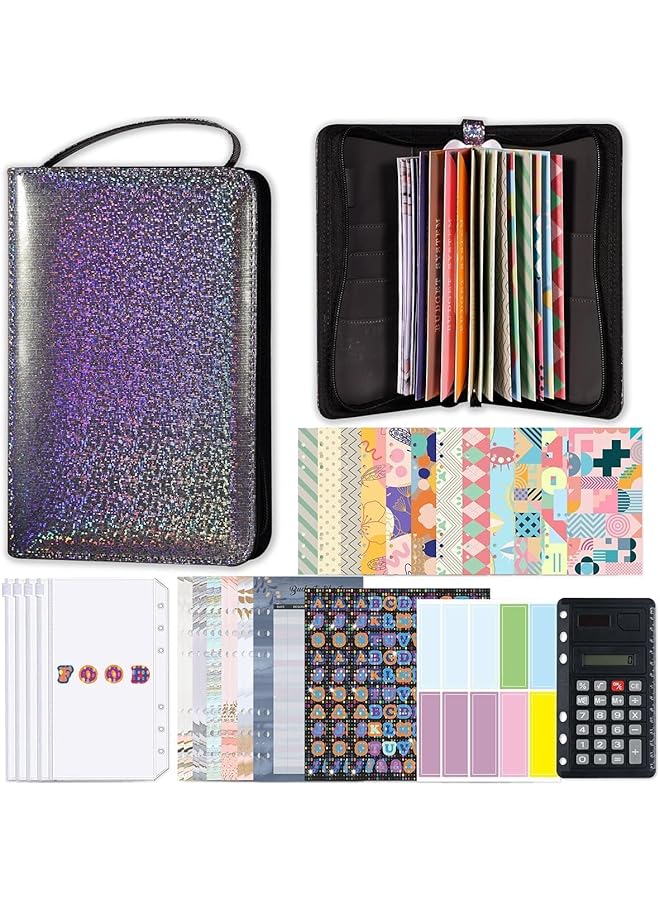 إيروريكس مجلد ميزانية مع مظاريف بسحاب، كتاب تحدي توفير المال لمدة 100 يوم و52 أسبوعًا مع آلة حاسبة، مجلد مخطط ميزانية A6 مع مظاريف، منظم أموال لحشو النقود - Image 1