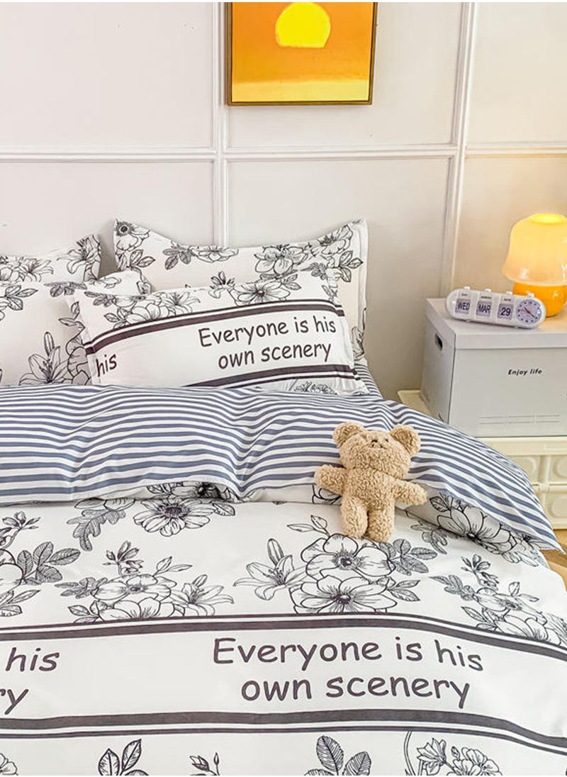 Sharpdo - Sharpdo 4-Pieces Bed Sheet Set Polyester Soft Quilt Cover With 1Quilt Cover 200*230cm 1 Flat Sheet and 2 Pillowcases - Image 1