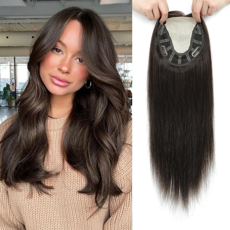 Ms Taj 16 Inch Hair Toppers for Women Real Human Hair  5x55inch Skin Scalp Natural Look Hairpiece with Clips Lightweight  Comfortable Ideal for Daily Wear Adds Volume  Coverage2