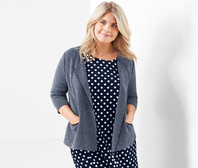 Tchibo Women Textured Long Sleeve Semi Formal Blazer, Blue/White - Image 1