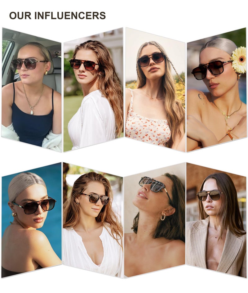 SOJOS Retro Aviator Sunglasses for Women Men,Trendy Rectangle Womens Mens Shades Sun Glasses SJ2202 Tortoise Frame Brown Grading Lens - Image 3