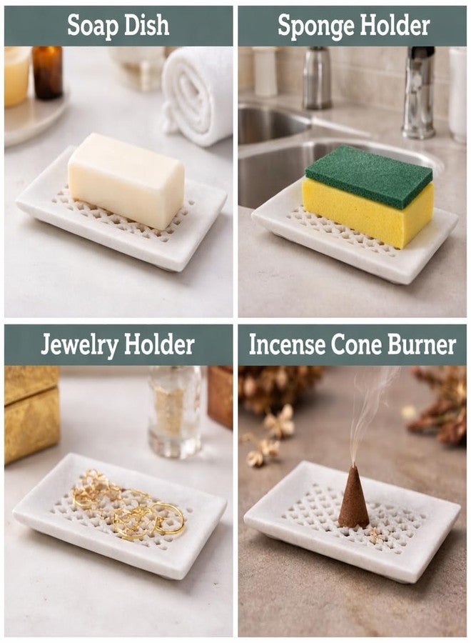 MBSC Natural Marble Stoneware Soap Dish jaali Bathing Accessories Holder for Bathroom, Kitchen, Bathtub, Wash basins (SoapDish-11) - Image 3