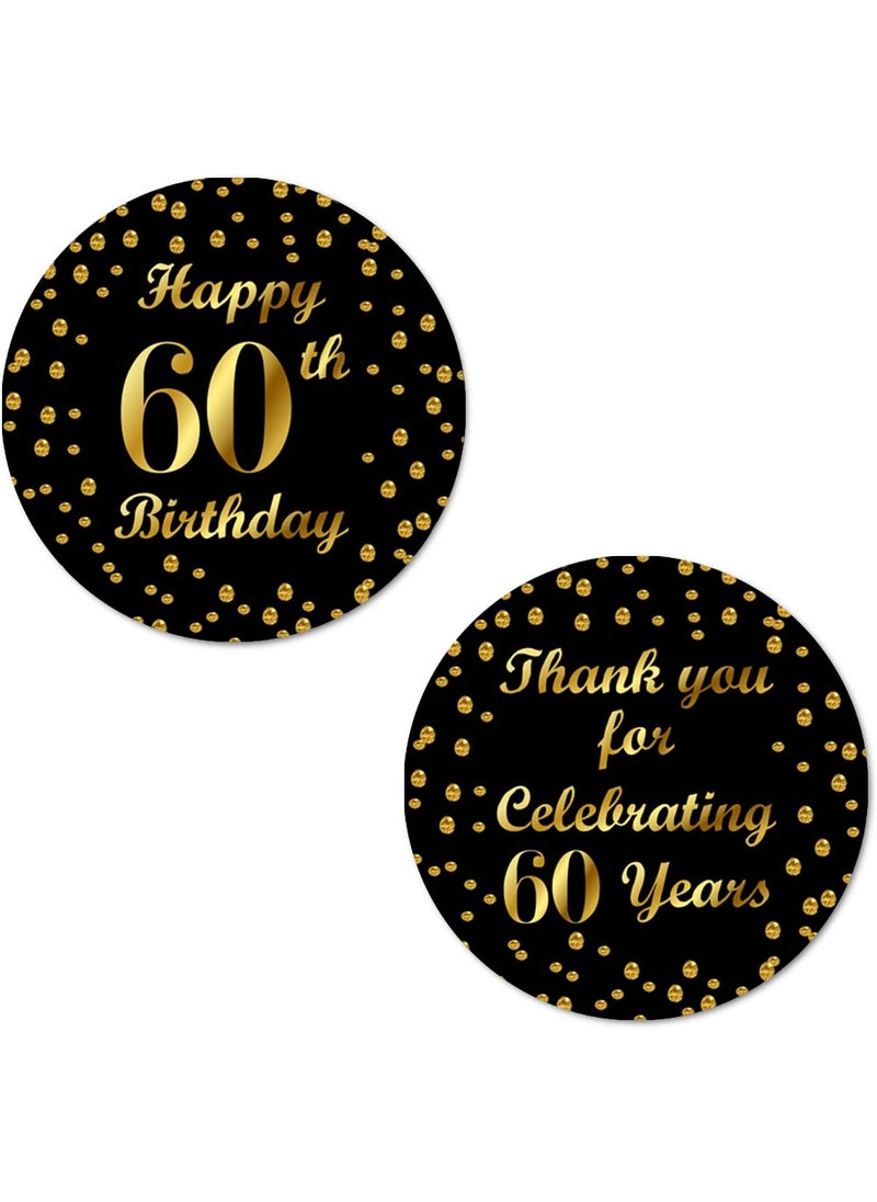 RokAPary 60th Birthday Round 2 Inch Big Glossy Stickers Thank You for Celebrating 60 Years Black and Gold Labels Great for Party Favors Decorations Tags Gift Bags and Supplies Made in USA  - Image 1