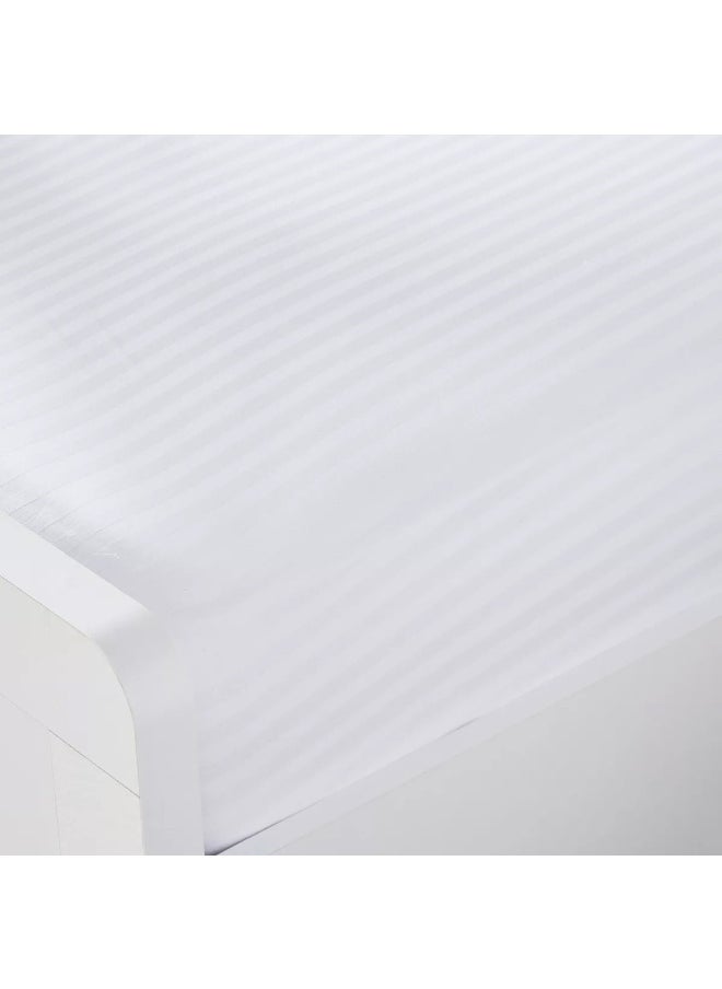 Rest Stripe Fitted Sheet Set Twin 120 X 200+25 Cm + 2 Pillowcases 50 X 75 Cm Brushed Microfiber Premium Durable Quality Deep Pocket For A Perfect Fit Shrinkage Fade Resistant White  - Image 2