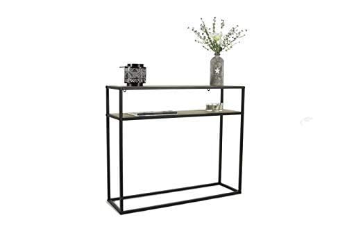 Generic Indian Decor 45993 Mini Two Tier Console Table for Kids Vintage Wall Table with Storage Shelves Black Metal Wood Slim Hallway Table Weight Capacity Dimensions 70 x 30 x 50 cm - Image 3