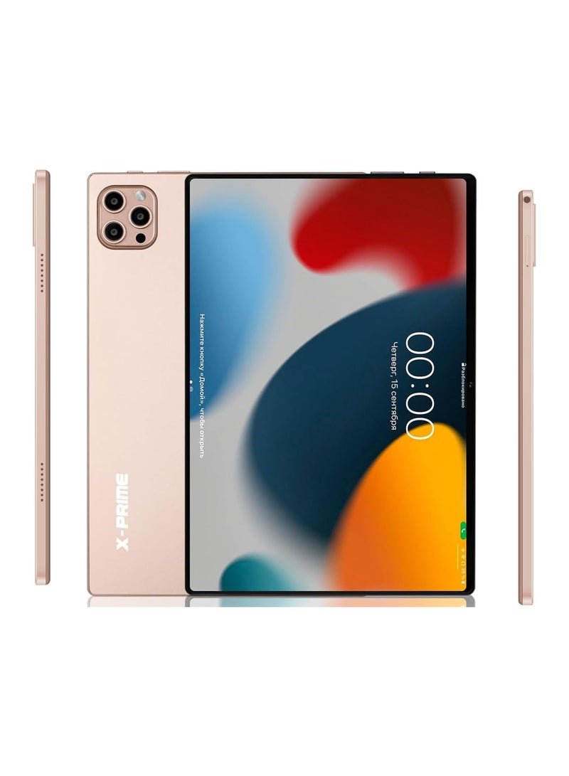 اكس برايم جهاز لوحي ذكي X-Prime A15 Max بشاشة عالية الدقة مقاس 10.1 بوصة، يعمل بنظام Android 13، مع لوحة مفاتيح وماوس وشريحتي اتصال وشبكة 5G وواي فاي وذاكرة وصول عشوائي (RAM) سعة 8 جيجابايت وذاكرة قراءة فقط (ROM) سعة 256 جيجابايت وكاميرا مزدوجة ودعم Google Meet وZoom (ذهبي) - Image 1