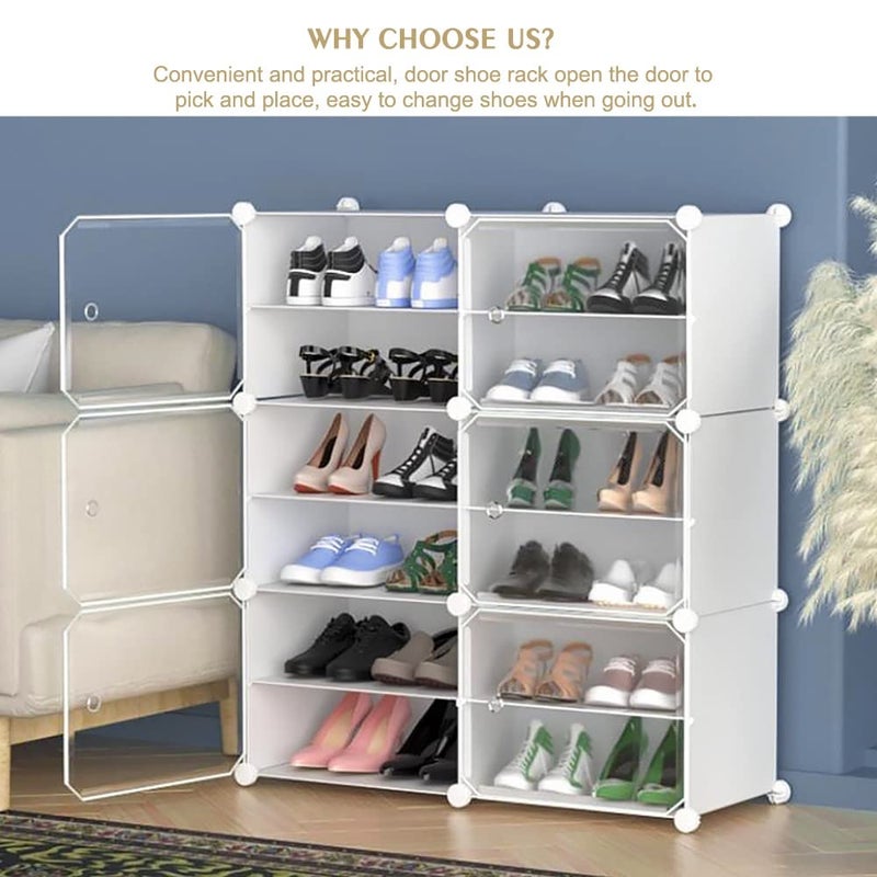 AYSIS DIY Shoe Rack Organizer/Multi-Purpose Plastic 12 Layers 6 Door Portable and Folding Shoe Rack ^ White12Shelf6Door - Image 5
