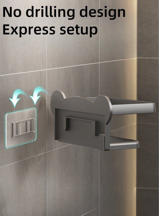 MLADEN Wall Mounted Toilet Paper Holder for Bathroom Double-layer Toilet Paper Dispenser, No Hole Punching, Compatible with Roll Paper Tissue Paper for Bathroom Kitchen Living Room - Image 4