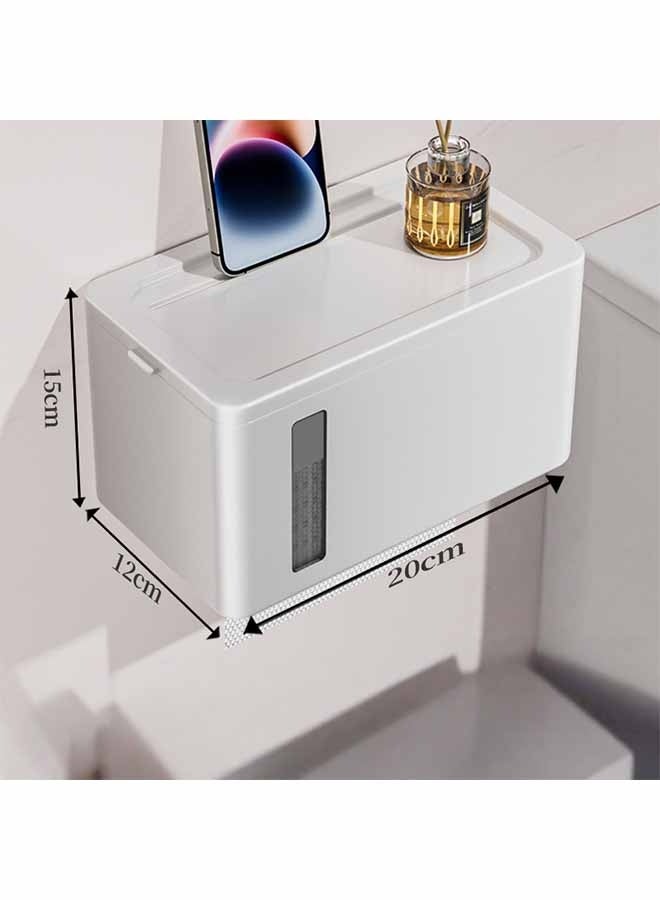 MLADEN Wall-Mounted Tissue Holder Large Waterproof Paper Organizer Dispenser, Punch-Free Self Adhesive Tissue Dispenser Bathroom Toilet Paper Case Phone Rack with storage function For Bathroom Living Room Bedroom Office White - Image 2