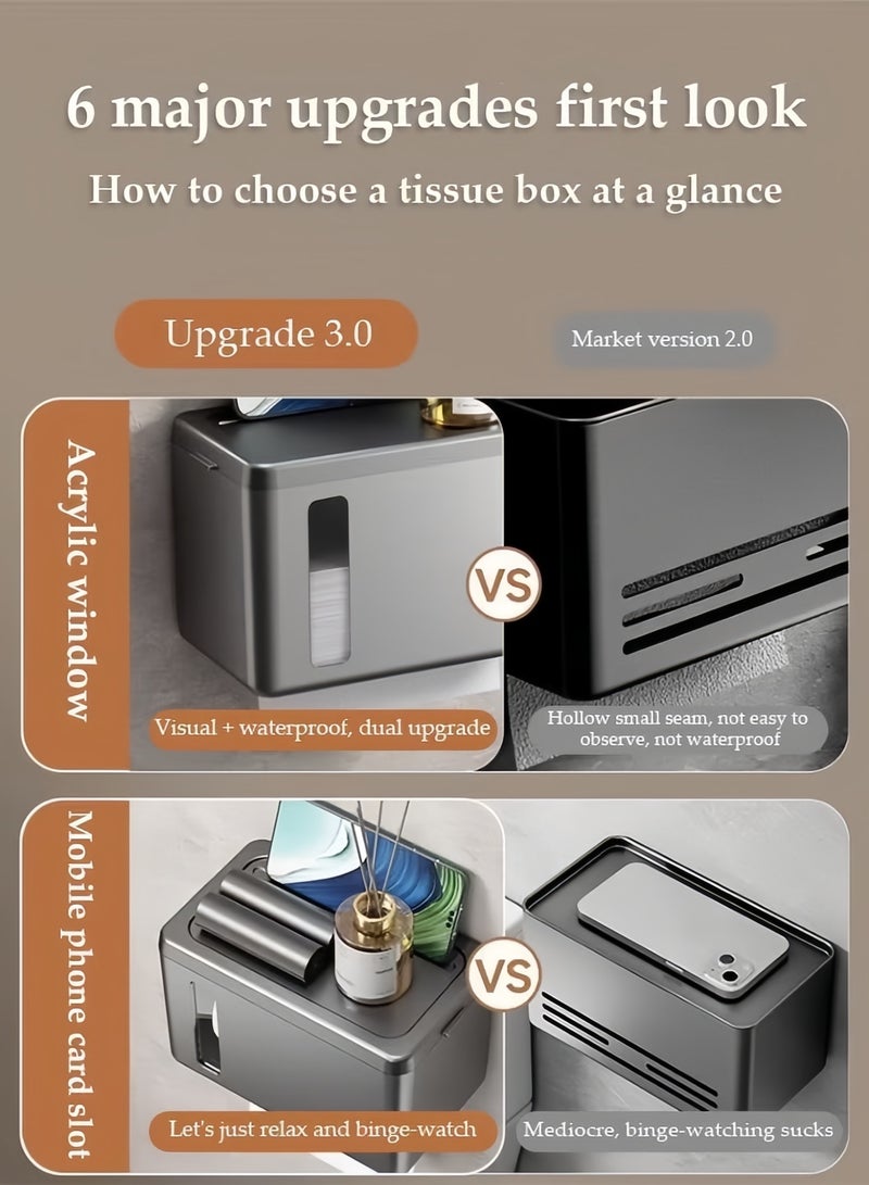 MLADEN Wall-Mounted Tissue Holder Large Waterproof Paper Organizer Dispenser, Punch-Free Self Adhesive Tissue Dispenser Bathroom Toilet Paper Case Phone Rack with storage function For Bathroom Living Room Bedroom Office White - Image 4