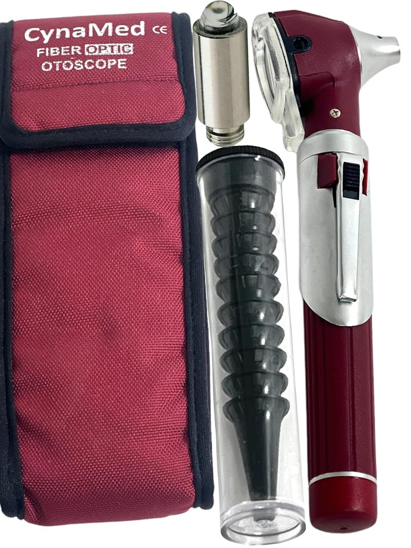 CYNAMED Mini Otoscope Set-Pocket Size, Fiber Optic Otoscope Diagnostic Ear Care Tool-Pocket Otoscope (Maroon) - Image 1