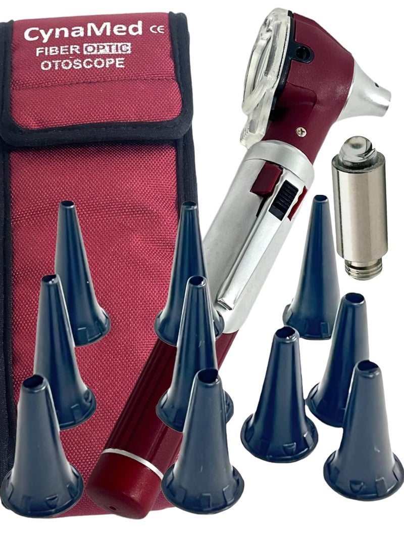 CYNAMED Mini Otoscope Set-Pocket Size, Fiber Optic Otoscope Diagnostic Ear Care Tool-Pocket Otoscope (Maroon) - Image 3