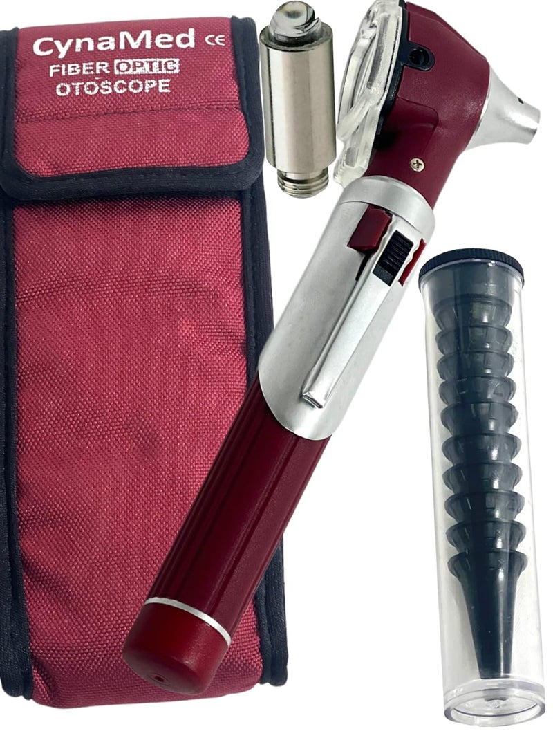CYNAMED Mini Otoscope Set-Pocket Size, Fiber Optic Otoscope Diagnostic Ear Care Tool-Pocket Otoscope (Maroon) - Image 2