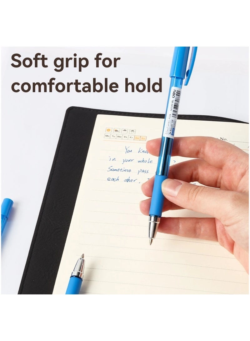 Deli 12-Piece Q130 Ballpoint Pen 0.7mm Tip With Soft Grip Blue Ink - Image 2