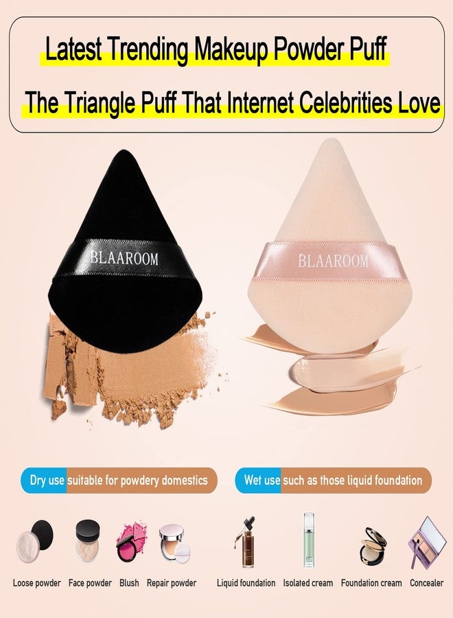 BLAAROOM 12 Pieces Velour Pure Cotton Powder Puff Face Makeup Triangle Powder Puffs for Loose Powder Wet Dry Cosmetic Foundation Beauty Sponge Makeup Tools -Black & Nude - Image 2