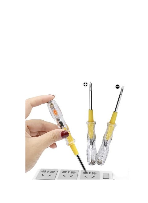 3pcs Test Screwdriver Set Long Pen Yellow 4"x180mm 100-500V