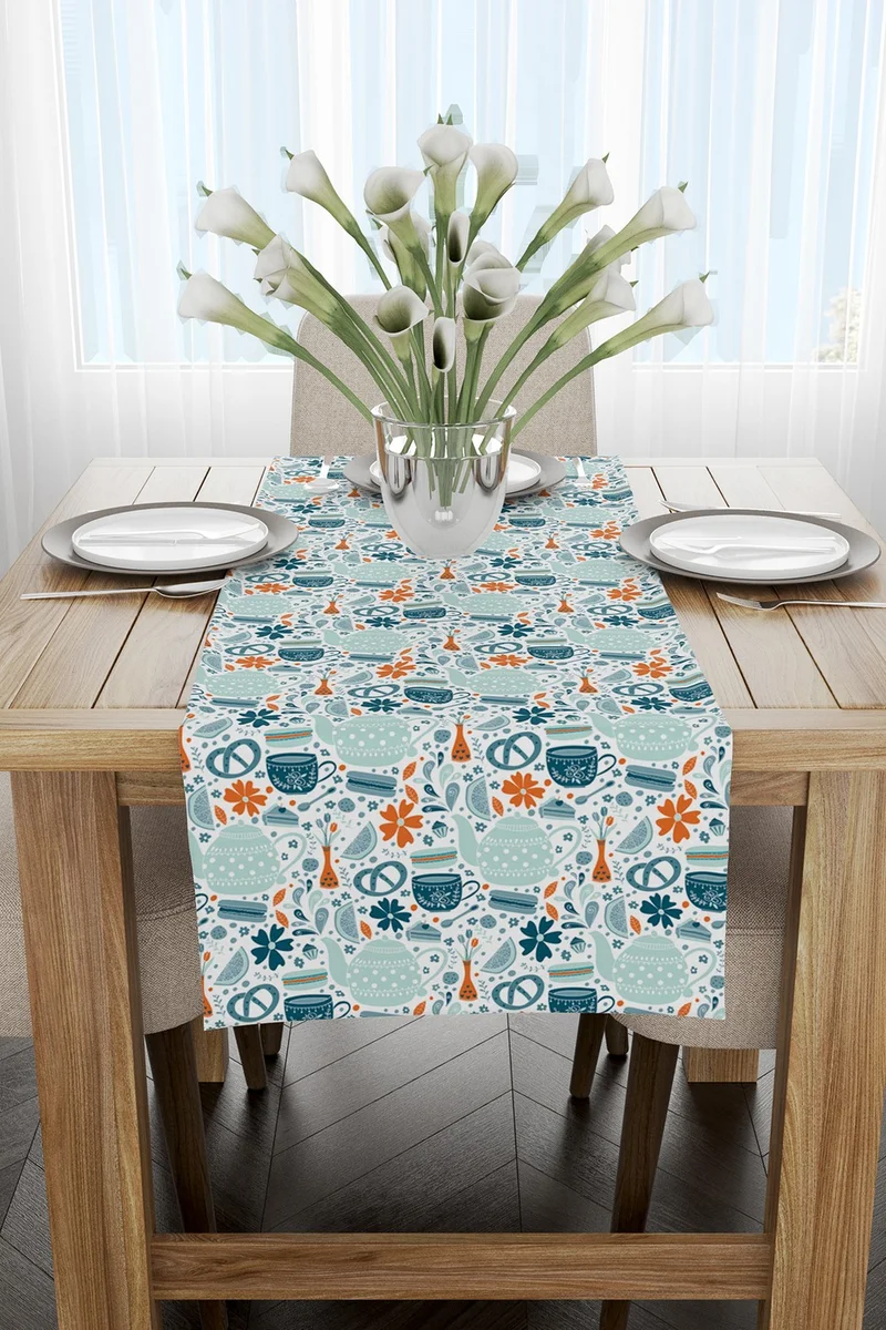 كانغو هوم Blue Orange Decorative Object Patterned Digital Printed Runner CGH582-RN