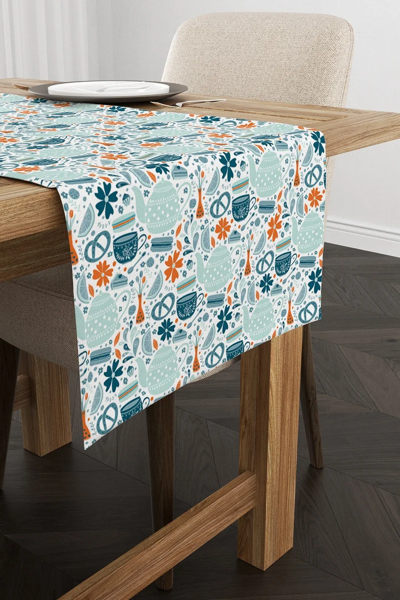 كانغو هوم Blue Orange Decorative Object Patterned Digital Printed Runner CGH582-RN