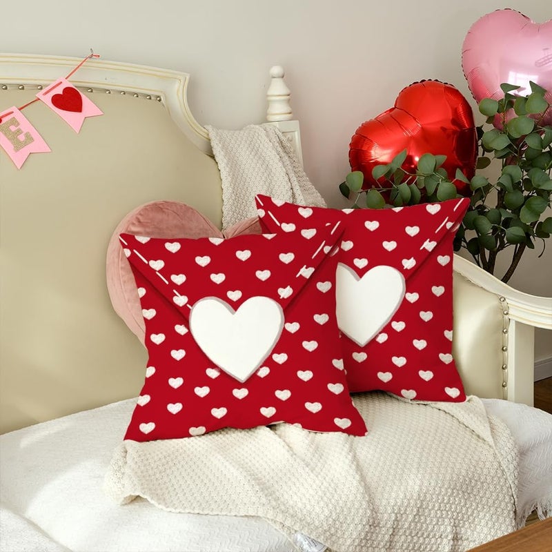 AACORS Valentine's Day Pillow Cover 18X18 Set of 2 Love Heart Decorations Holiday Farmhouse Decorative Pillow Case Decor for Sofa Couch(Red) AK004-18 - Image 3