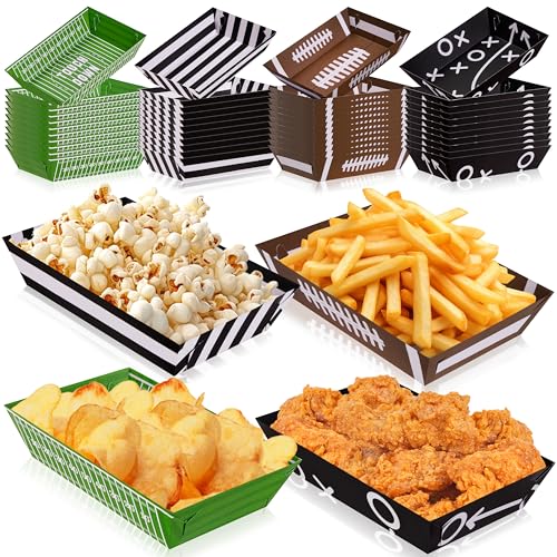 Geefuun 50 Pack Football Party Decorations Paper Food Trays - Movie Night Supplies Serving Plates for Super Football Bowl Birthday Disposable Decor - Style 3 - Image 1