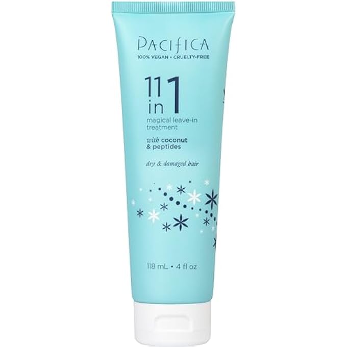 Pacifica BEAUTY 11 IN 1 MAGICAL LEAVE IN CONDITIONER TREATMENT | FRIZZ CONTROL, PLANT BASED, DETANGLING, HAIR REPAIR FORMULA | MADE WITH COCONUT WATER, 11 PEPTIDES, VITAMIN B5 | COCONUT SCENT | 4 FLOZ - Image 1