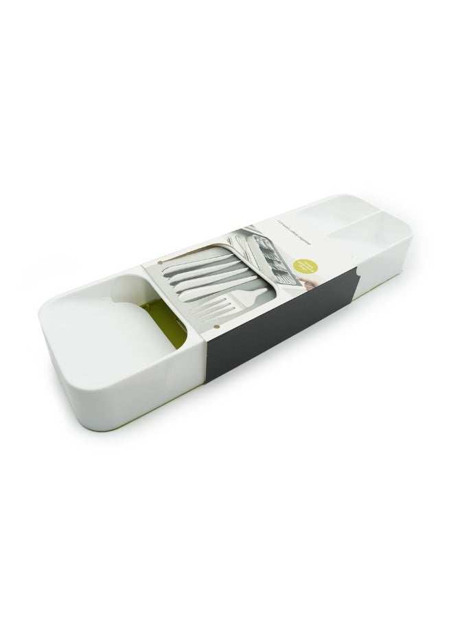 بيرام منظم أدوات المائدة درج مطبخ بيرام 39.6×11×5.5 سم – حامل أدوات المطبخ الأبيض للملاعق والشوك والسكاكين، صندوق تخزين منظّم للأواني الفضية، منظم درج بلاستيكي لأدوات وأجهزة المطبخ - Image 1