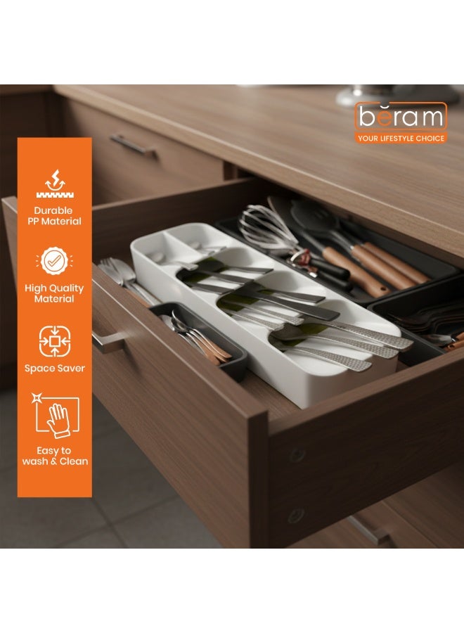 بيرام منظم أدوات المائدة درج مطبخ بيرام 39.6×11×5.5 سم – حامل أدوات المطبخ الأبيض للملاعق والشوك والسكاكين، صندوق تخزين منظّم للأواني الفضية، منظم درج بلاستيكي لأدوات وأجهزة المطبخ - Image 4