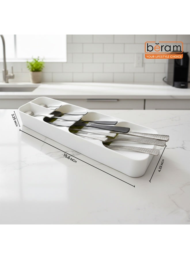 بيرام منظم أدوات المائدة درج مطبخ بيرام 39.6×11×5.5 سم – حامل أدوات المطبخ الأبيض للملاعق والشوك والسكاكين، صندوق تخزين منظّم للأواني الفضية، منظم درج بلاستيكي لأدوات وأجهزة المطبخ - Image 5