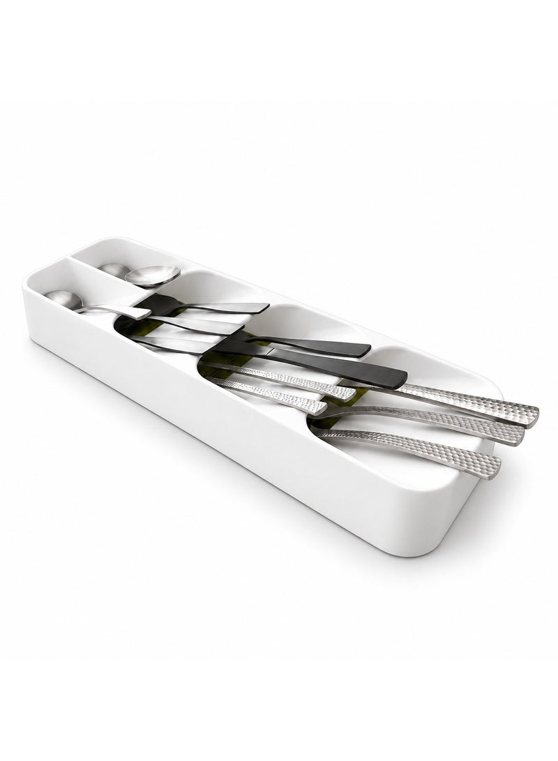 Beram Cutlery Organizer Tray for Kitchen Drawer, 39.6 × 11 × 5.5 cm Silverware Utensil Holder for Spoons Forks Knives, Compact Plastic Drawer Divider Storage Box, White - Image 1