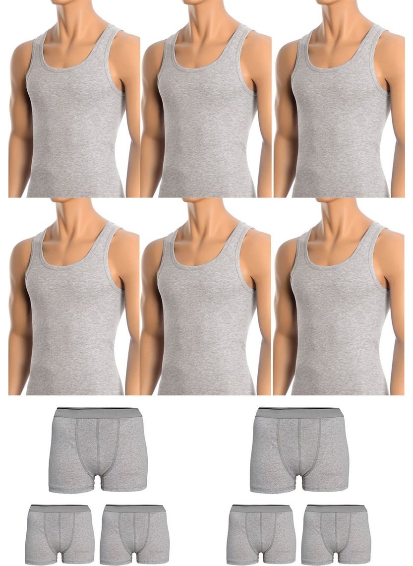 Belifanti Collection Men's Cotton 6-Piece Gray Undershirt and 6-Piece Gray Boxer 12 Piece Set  - Image 1