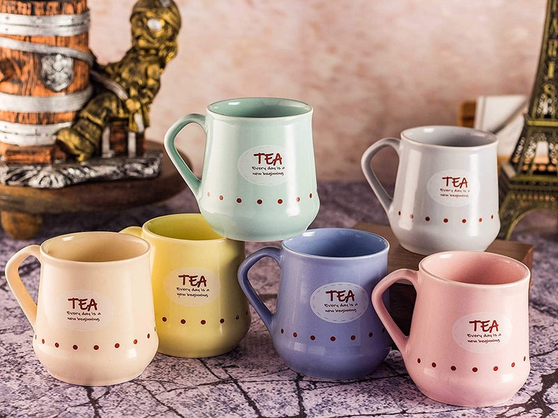 miRim Ceramic Wide Base Tea/Coffee/Milk Cup Set (170 ml) Multicolor - (Set of 6) - Image 5