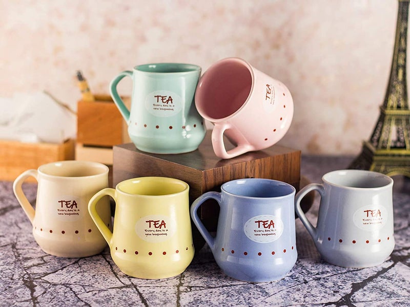 miRim Ceramic Wide Base Tea/Coffee/Milk Cup Set (170 ml) Multicolor - (Set of 6) - Image 3