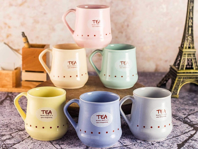 miRim Ceramic Wide Base Tea/Coffee/Milk Cup Set (170 ml) Multicolor - (Set of 6) - Image 1