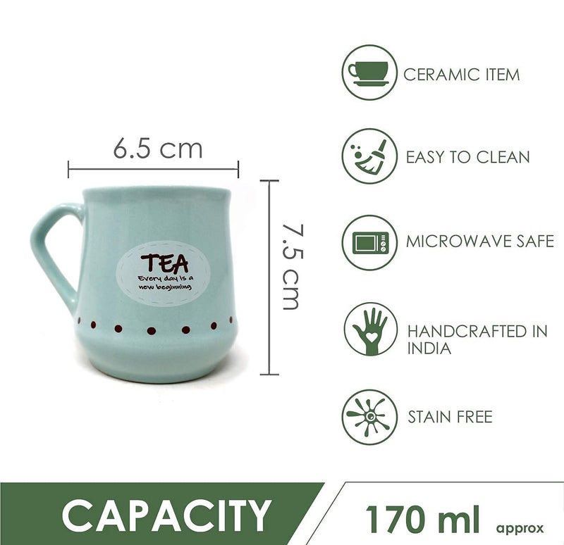 miRim Ceramic Wide Base Tea/Coffee/Milk Cup Set (170 ml) Multicolor - (Set of 6) - Image 2