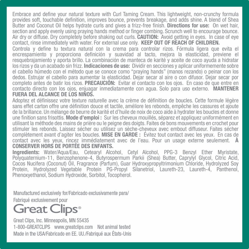 GREAT CLIPS Solutions Curl Taming Cream, 6oz | Enhance & Define Curls | For a Tame and Polished Look - Image 2