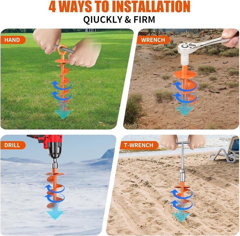 Phopich Ground Anchor Screw in, 4 Pack Spiral Trampoline Anchors with Nut and Tool Swing Set Anchors Tent Stakes High Wind Heavy Duty for Sheds, Carports, Mobile Home Orange - Image 4