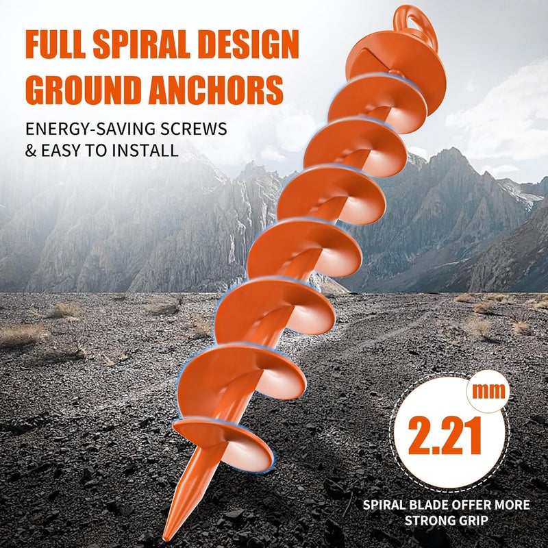 Phopich Ground Anchor Screw in, 4 Pack Spiral Trampoline Anchors with Nut and Tool Swing Set Anchors Tent Stakes High Wind Heavy Duty for Sheds, Carports, Mobile Home Orange - Image 2