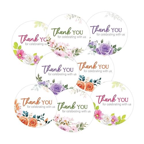 weRevel Thank You for Celebrating with Us Party Stickers, 40 Pieces, 2inches, Round, 4 Unique Designs, Made of Sticker Paper, 40 Labels - Image 1