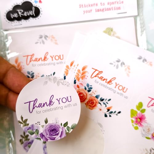 weRevel Thank You for Celebrating with Us Party Stickers, 40 Pieces, 2inches, Round, 4 Unique Designs, Made of Sticker Paper, 40 Labels - Image 4