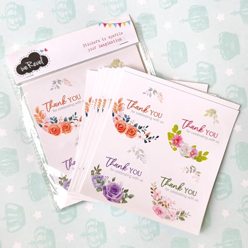 weRevel Thank You for Celebrating with Us Party Stickers, 40 Pieces, 2inches, Round, 4 Unique Designs, Made of Sticker Paper, 40 Labels - Image 3