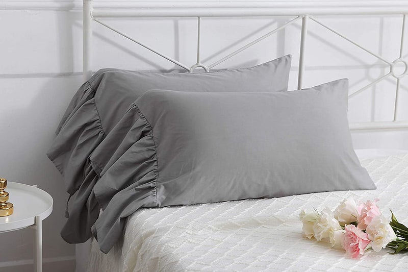 Meaning4 Gray Pillow Shams with Long Ruffles Fishtail Grey Pillow Covers PillowCases Egypt Cotton King Size 20""X36""Soft 2Pcs Boudoir - Image 1