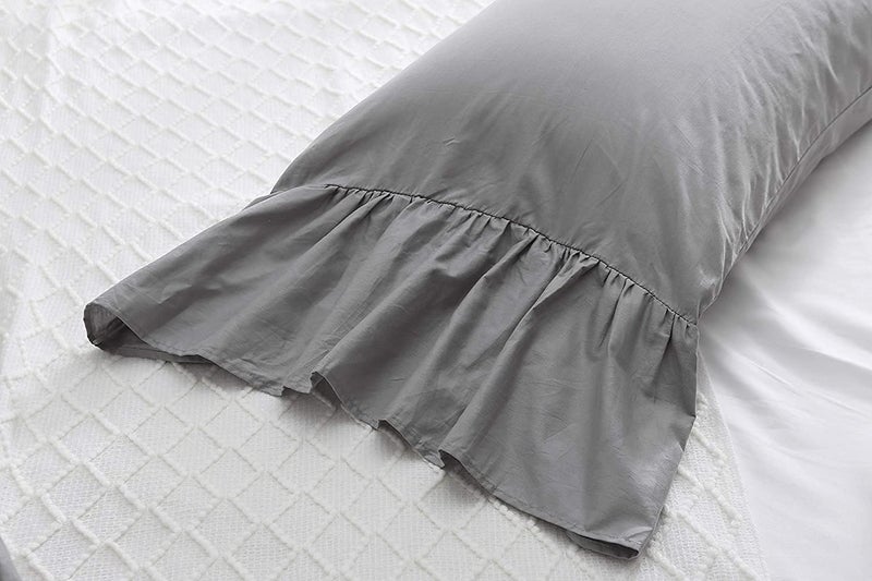 Meaning4 Gray Pillow Shams with Long Ruffles Fishtail Grey Pillow Covers PillowCases Egypt Cotton King Size 20""X36""Soft 2Pcs Boudoir - Image 4