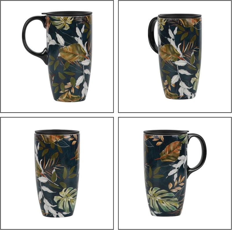 DUSVALLY Ceramic Mug Large Coffee Cup Tall Mugs Porcelain Latte Tea Cup with Lid and Color Box 17ozLeavesGifts for Mom - Image 5